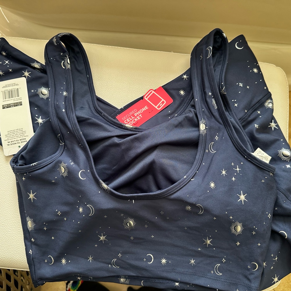 Marika Navy Star and Moon Print Leggings Sz Large NWT